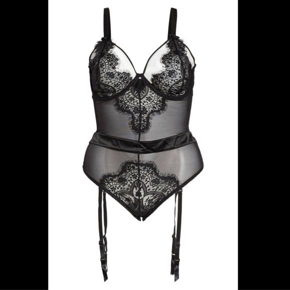 NEW Oh‎ La La Cheri Eyelash Curves Lace Teddy Bodysuit Black [Plus SZ 1X ] - Picture 2 of 8